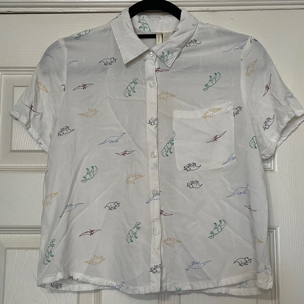 Japna - Small White Blouse with Dinosaurs
